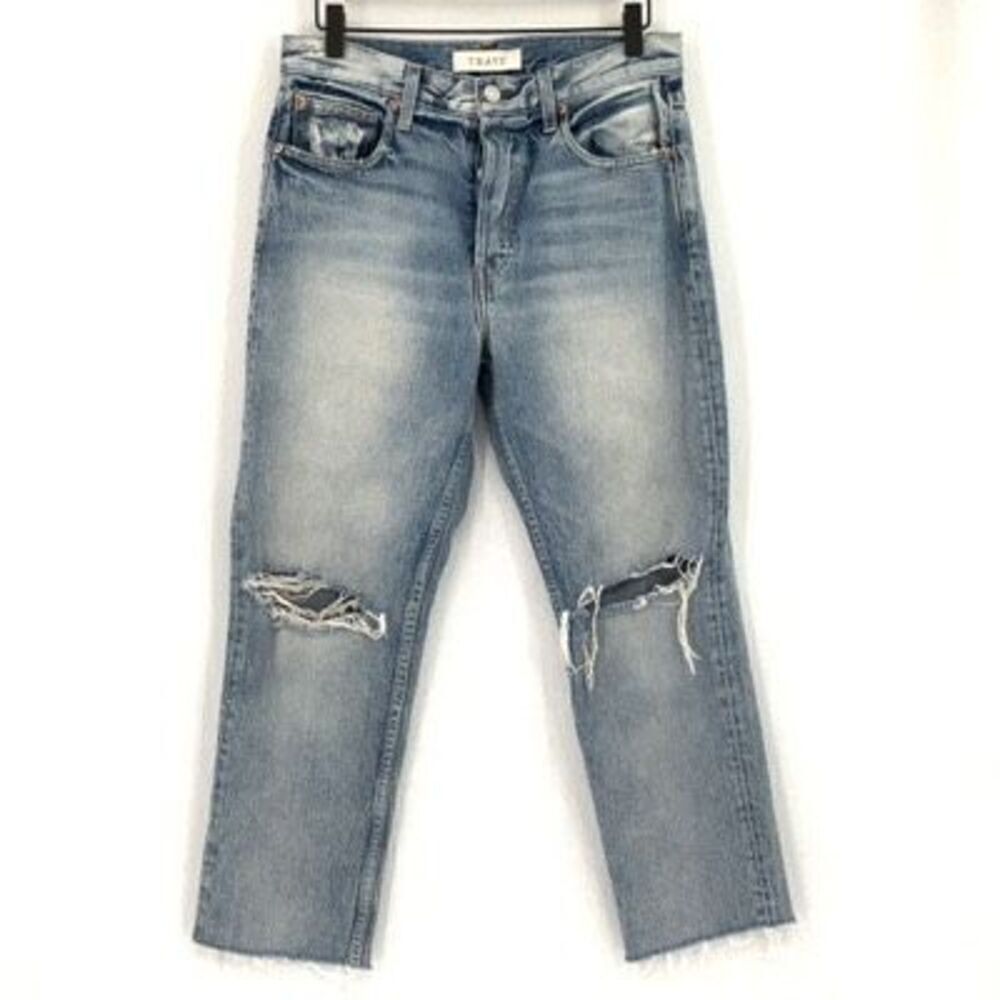 Trave Blue Denim Distressed Constance Cropped Jeans Eve of Destruction Size 29
